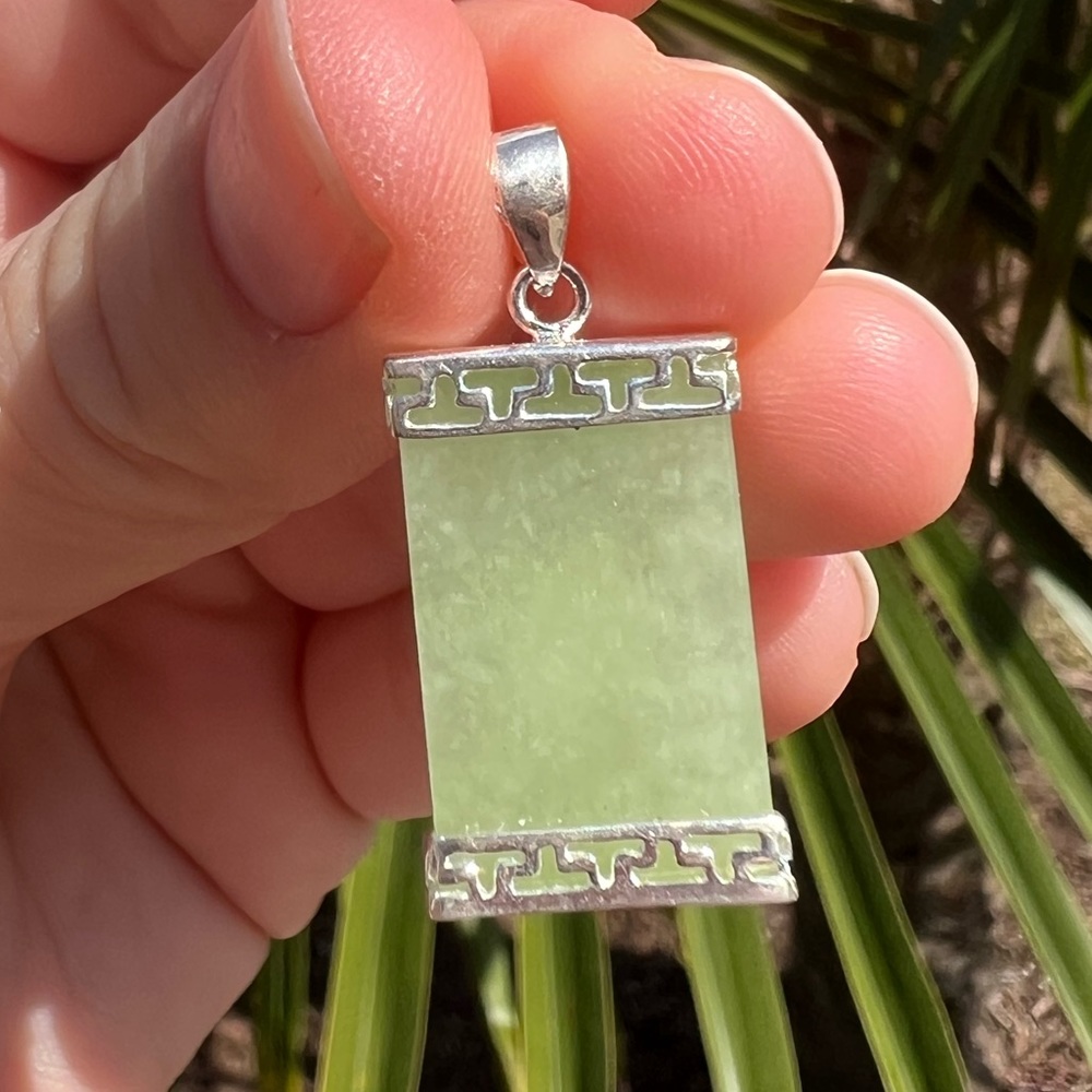 Green Blessing Fortune Rectangle Tablet Pendant N… - image 8